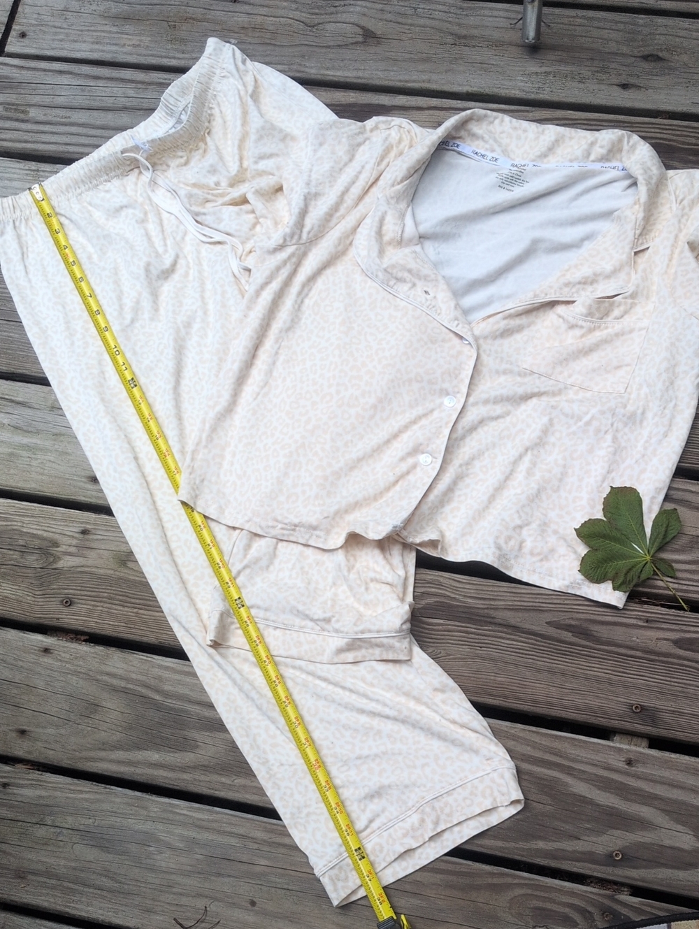 Rachel Zoe Cream and Light Tan Printed Pajama Top And Bottom